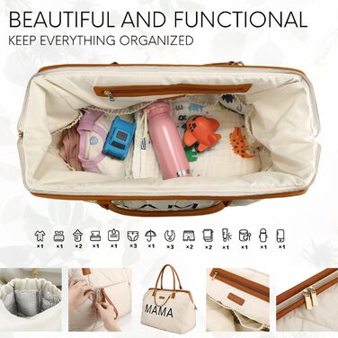 Пеленальна сумка для лікарні Baybou Mama, сумка-сумка для пологів та пологів, сумка для мами для дитини та подорожей, велика, беже