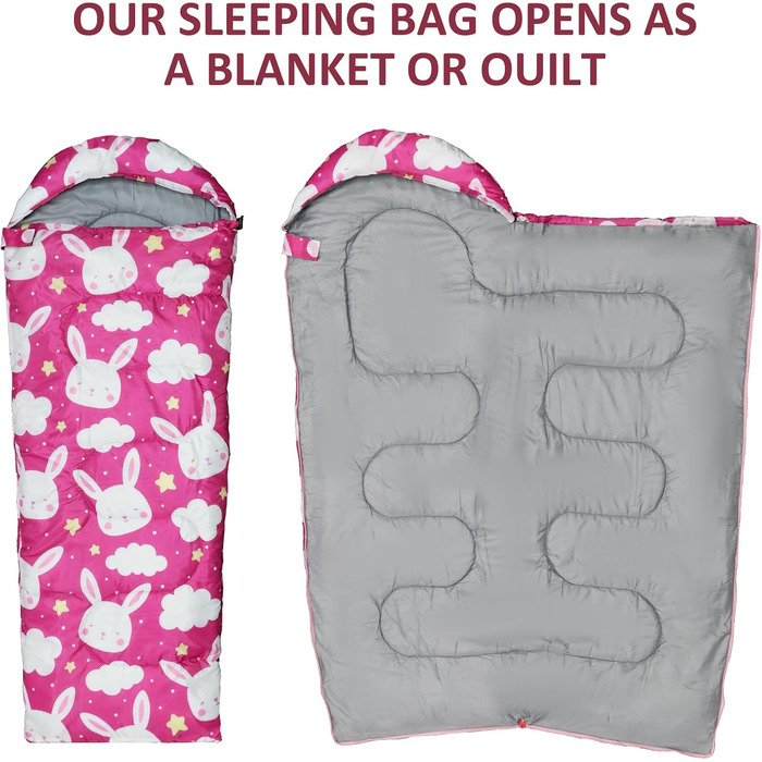 Дитячі спальні мішки Tuphen Кемпінгові спальні мішки з сумкою для перенесення Компактний спальний мішок для походів, подорожей з рюкзаком, 3 сезони, тепла та прохолодна погода, легкий, водонепроникний, для подорожей на природі, рожевий