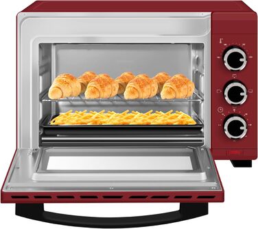 Міні-піч WOLTU 21 л, електрична міні-піч, міні-піч, піч для піци, 1280 Вт, 100-230 C, таймер 60 хв., верхній/нижній нагрів, подвійне скло, червоний, BF15rt