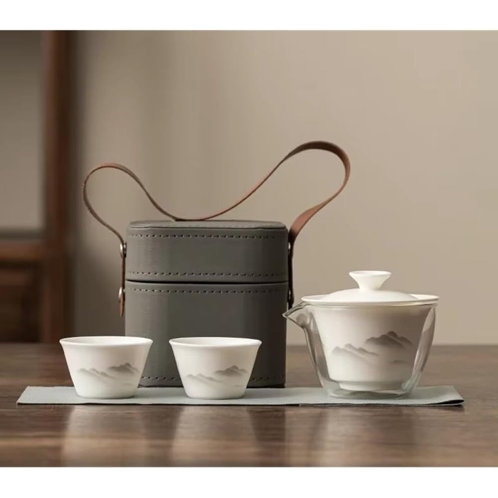 Компактний чайний набір з нефриту, портативний посуд для чаювання, повний комплект з чайником та чашками, ідеальний для активного відпочинку, кемпінгу та офісу, чудова ідея для подарунка