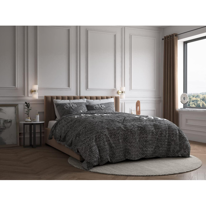 Комплект постільної білизни Sleeptime Partner Mr. and Mrs. 200 см x 200 см, 3 предмети, сірий - М&39які підодіяльники, що не потребують прасування, на блискавці - Сірий комплект постільної білизни зі 100 бавовни - 2 наволочки 80x80 см, 200 x 200 см 80 x 8