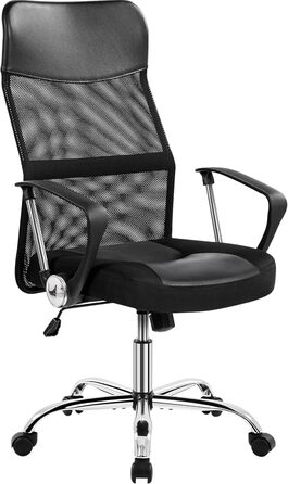 Офісний стілець Yaheetech, ергономічний стілець для роботи з високою спинкою, обертовий стілець, регульована висота з м&39яким сидінням, вантажопідйомність до 135 кг, сітка, чорний