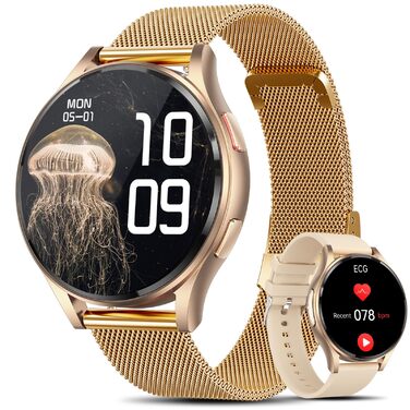 Жіночий смарт-годинник з ЕКГВСР/годинником заряду батареї/тиском батареї/ІМТ/сечовою кислотою, круглий 1,43-дюймовий AMOLED годинник для здоров&39я з функцією телефону, 24-годинний монітор серцевого ритму, монітор сну, фітнес-трекер менструального циклу, 