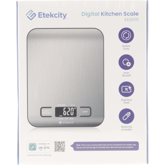 Кухонні ваги ETEKCITY, цифрові 5 кг з великим РК-дисплеєм, цифрова шкала, буквена шкала з великою ваговою поверхнею з нержавіючої