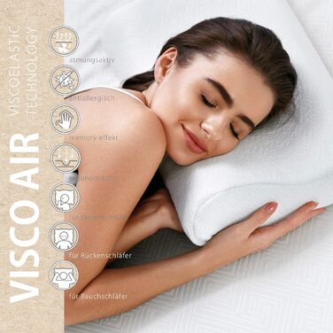 Подушка для сну на боці sei Design VISCO, ортопедична подушка для підтримки шиї Терморегулюючий чохол В&39язкоеластична подушка з піни з ефектом пам&39яті Подушка для шиї Подушка з піни з ефектом пам&39яті 54x40x11/9 см висока ортопедична