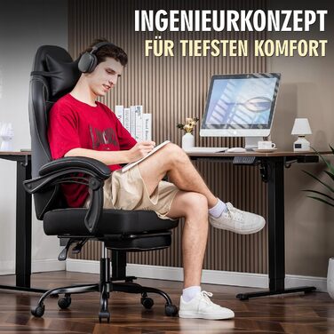 Ігрове крісло GTPLAYER, ергономічне ігрове крісло з підставкою для ніг, офісне крісло з регульованою висотою та подушками для голови та попереку, обертове крісло з чорної штучної шкіри