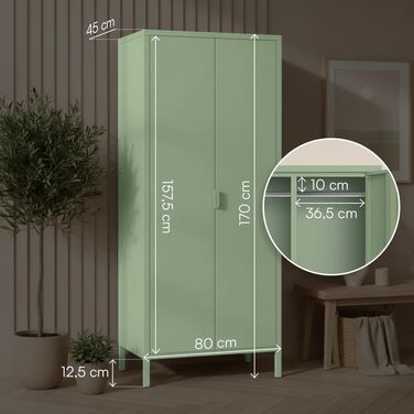 Металева шафа skølm Ituri, м&39ятно-зелена Шафа з 6 полицями та 2 рейками для одягу Шафа для передпокою, ширина 80 см Шафа для спальні в індустріальному стилі Сталева шафа для вітальні та офісу, м&39ятно-зелена, без шухляд