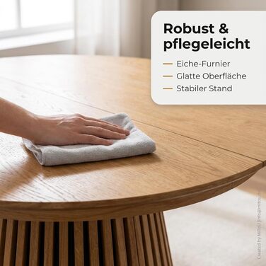 Обідній стіл ebuy24 Tokyo з 2 розсувними листами Ø120x120 до 160-200 см, дубовий шпон. Розсувний круглий обідній стіл, розсувний круглий стіл, розсувний овальний обідній стіл, натуральний дуб 120 см