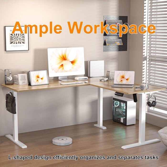 Подібний електричний стіл, регульована висота - 160x140 см, L-подібний стіл для роботи стоячи з 3 функціями пам&39яті, технологія запобігання зіткненням, змінний лівий та правий, ергономічний комп&39ютерний стіл, 160 x 140 см, клен
