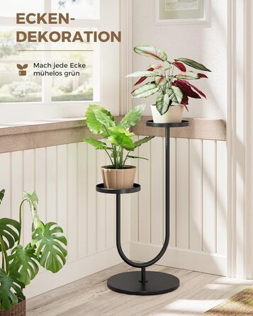Металева підставка для квітів Bamworld, чорна, підставка для рослин для приміщень/вулиці, сучасна 2-рівнева полиця для рослин, міцний тримач для квіткових горщиків для вітальні, балкону, саду, 2 полиці