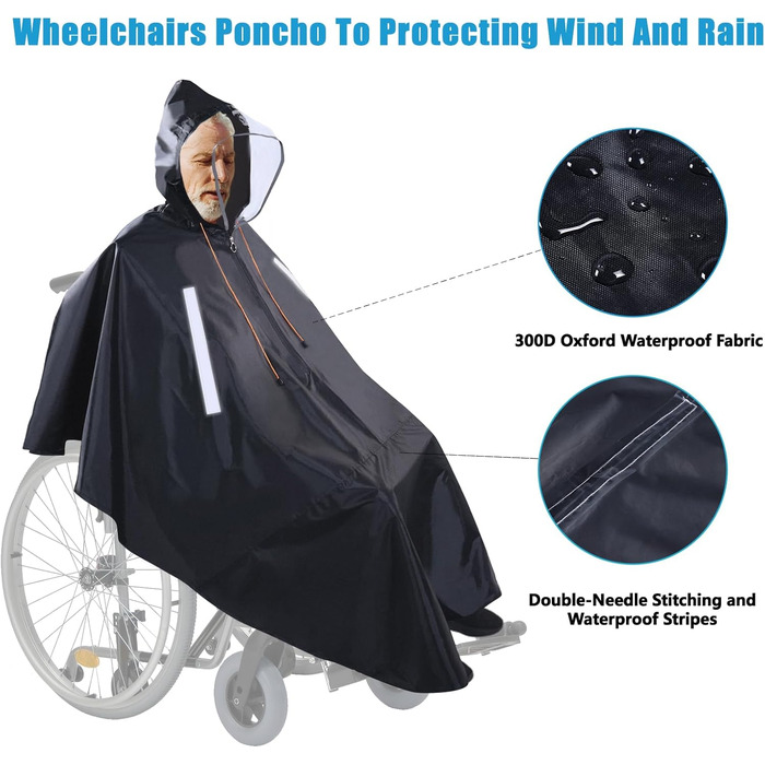 Дощовик-пончо  для інвалідного візка для дорослих з напівпрозорим капюшоном