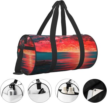 Спортивна сумка, дорожня сумка, пляжна сумка, принт Захід сонця, сумка на нічліг, чорна, універсальний розмір, сумка для подорожей