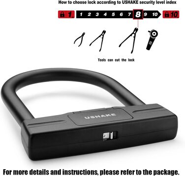 Велосипедний U-замок, міцний кодовий замок для велосипедів, скутерів, мотоциклів, захист від крадіжки (чорний, дужка 14 мм) Чорний, дужка 14 мм