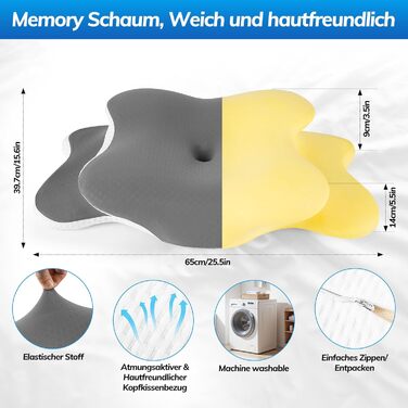 Ортопедична подушка, подушка з піни з ефектом пам&39яті, ергономічна подушка для голови зменшує біль у шиї та головний біль, подушка для підтримки шиї для сну на боці, спині та животі, дихаюча та яку можна прати