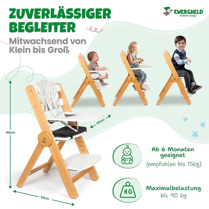 Дитячий стільчик для годування ZS3 Set - регульований, стільчик для немовлят від 6 місяців до 90 кг, з обідньою дошкою - стільчик