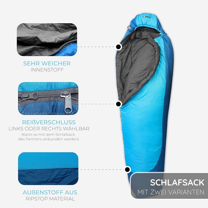Спальний мішок Aven Peak 230 см - Високопродуктивний матусин спальний мішок - з&39єднується - теплий - для температур до -32 градусів - синій - спальний мішок для партнерів - для кемпінгу - зимовий спальний мішок на блискавці (будь-який дизайн)