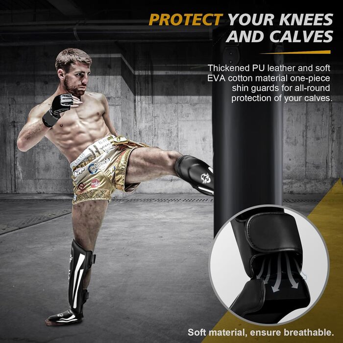 Щитки для гомілок NZQXJXZ для кікбоксингу та муай-тай, регульовані захисні накладки на ноги із захистом підйому стопи, спорядження для тренувань з бойових мистецтв, ММА та спарингу