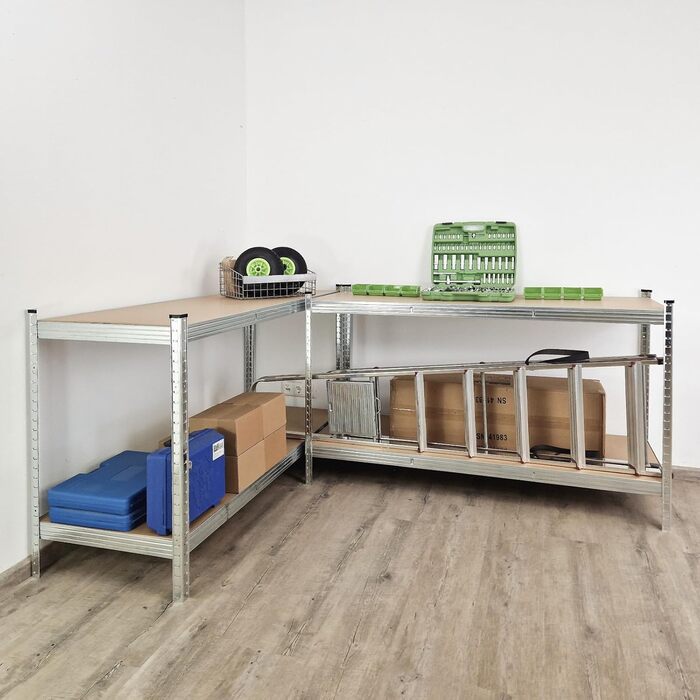 Стелаж TRUTZHOLM для важких умов експлуатації 180x160x60 см, вантажопідйомність 1000 кг, безболтовий стелаж, стелаж для зберігання, стелаж для підвалу, стелаж для майстерні, оцинкована сталь, 4 полиці