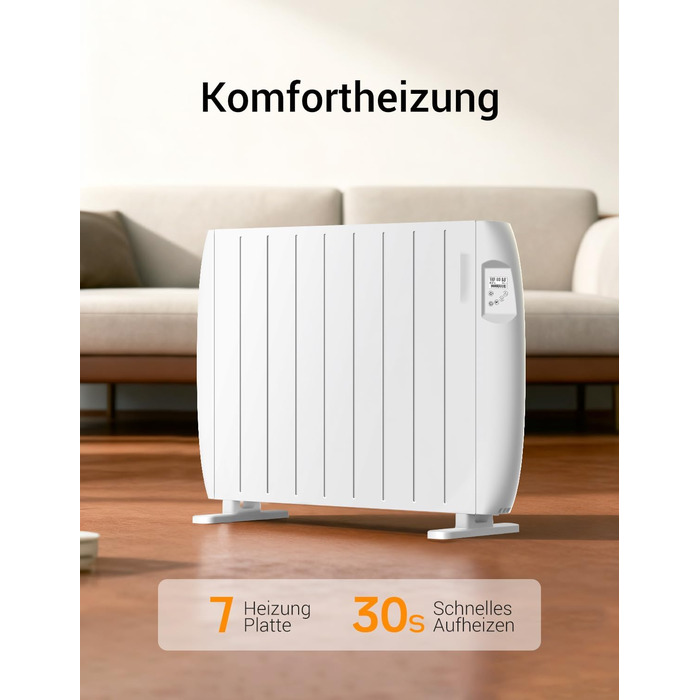 Електричний конвекторний обігрівач, електричний радіатор потужністю 2000 Вт, конвекторний обігрівач з РК-дисплеєм та цілодобовим таймером, радіатор з підставкою та настінним кріпленням, білий