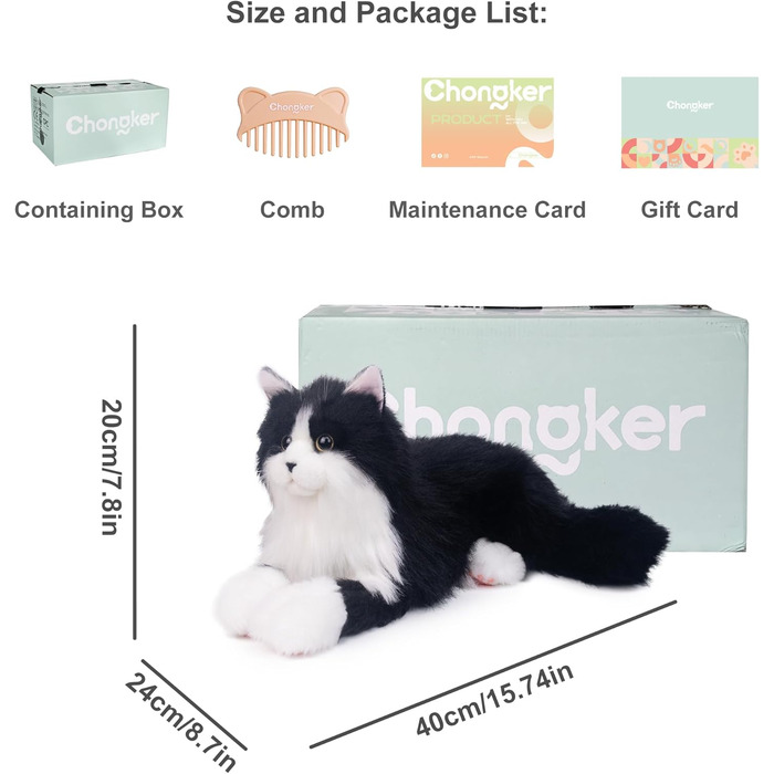 Плюшева іграшка Chongker, реалістичний чорний кіт, ручна робота, 36 см