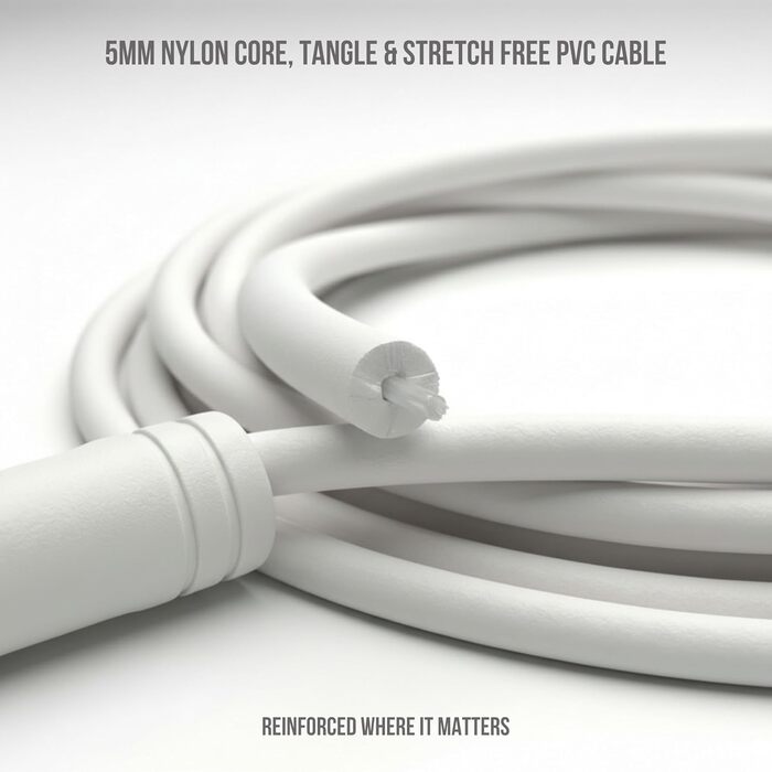 Професійна скакалка з міцного ПВХ з нейлоновою серцевиною - 5 мм - Максимальна довжина 3 метри - Надзвичайно міцні ручки, чорний/білий