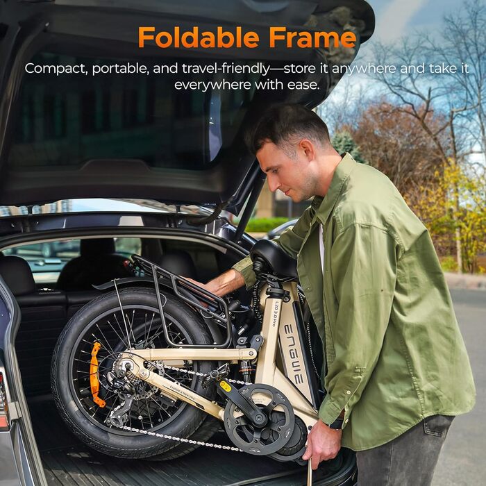 Електровелосипед ENGWE із застосунком та Інтернетом речей, акумулятор 48 В 15 Аг, запас ходу до 160 км, датчик крутного моменту та гідравлічні гальма, шини 20 * 3.0, 2 години зарядки, жовтий