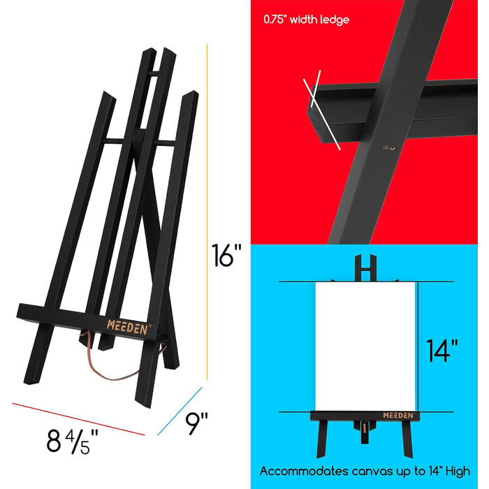 Предметів Настільний мольберт з дерева, 50 см Мольберти, Дитячий мольберт, Підставка для картин з масиву бука, складний і компактний, вміщує полотна до 45 см (чорний, 40 см), 12