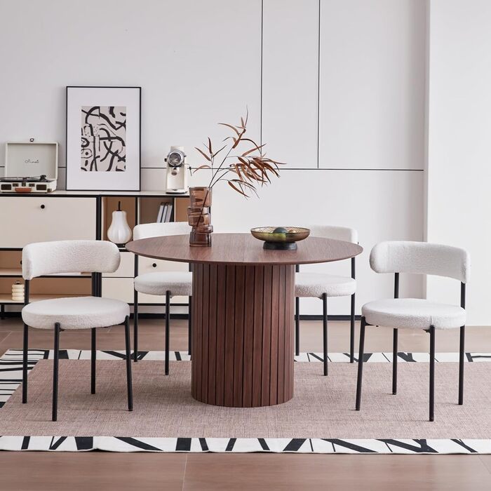 Сучасний круглий обідній стіл у стилі вабі-сабі, темно-коричневий з дерев&39яною текстурою та циліндричною основою, 120 x 120 x 76 см