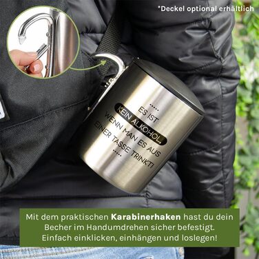 Це не алкоголь, якщо пити з чашки Чашка з нержавіючої сталі з карабіном Ідея подарунка 330 мл Чашка Для кемпінгу Ключки Срібна без кришки