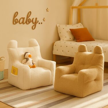 Дитяче м&39яке крісло Надзвичайно м&39який чохол з плюшевого тканини Можна прати та легко доглядати Затишне дитяче крісло зі спинкою Для спалень та ігрових кімнат (коричневий)