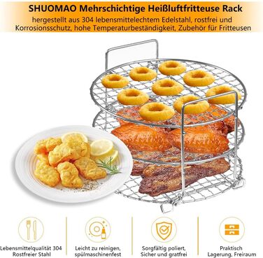 Стійка для Ninja Air Fryer MAX AF160EU.304 Нержавіюча сталь 3-шаровий дегідратор Решітка для гриля Аксесуари для Ninja Air Fryer MAX AF160EU(Зареєстрований патент)