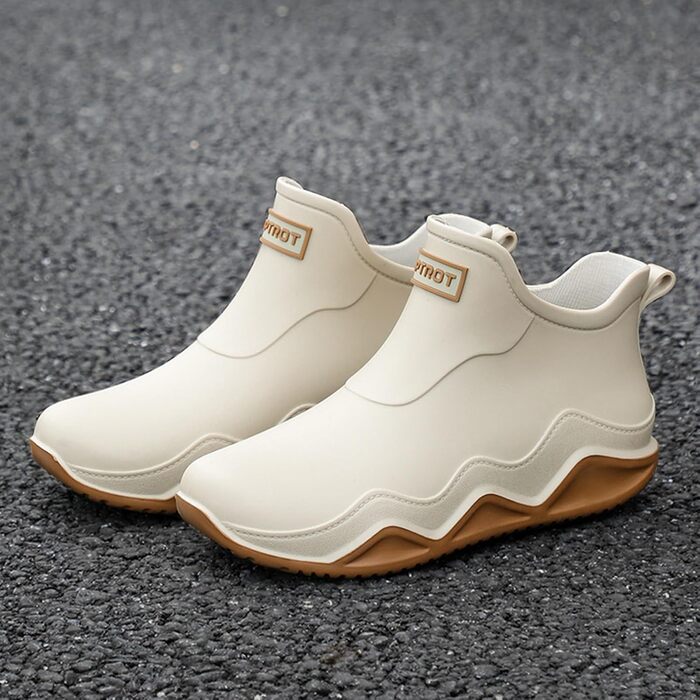 Гумові чоботи BILIKEYU для жінок та чоловіків, плоскі, нековзні, водонепроникні гумові чоботи для роботи, риболовлі, миття автомобіля, кухні, гумові чоботи, короткі чоботи, розмір 43, бежевий