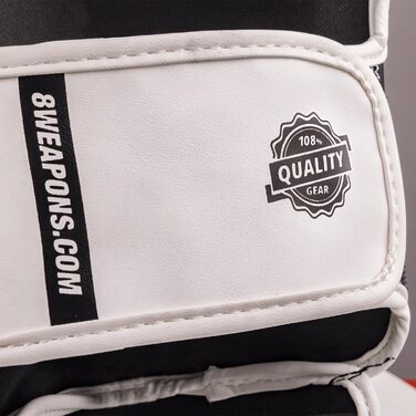 ВИДОВІВ ЗБРОЇ Щитки для гомілок Unlimited 2.0, біло-чорні, для тренувань та змагань, високоякісна синтетична шкіра та ідеальна амортизація, муай-тай, K1, MMA, карате та кікбоксинг, 8