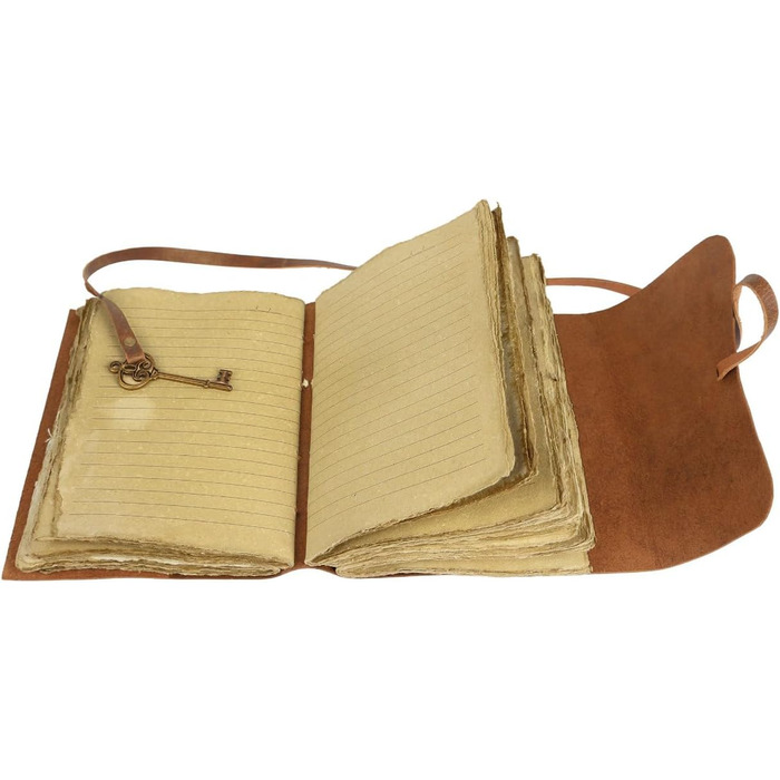 Шкіряний щоденник з лінованим папером з рваними краями 20,3 x 15,2 см та вінтажним блокнотом для ключів/ручної роботи/оброшурованим щоденником для чоловіків та жінок (8 x 6, коричневий) 8 x 6 коричневий