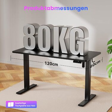 Стіл з регульованою висотою, електричний комп&39ютерний стіл 120 x 60 см, стіл для сидіння та стояння з 4 положеннями пам&39яті, стіл для стояння з 2 гачками, з&39єднувальна пластина, чорний