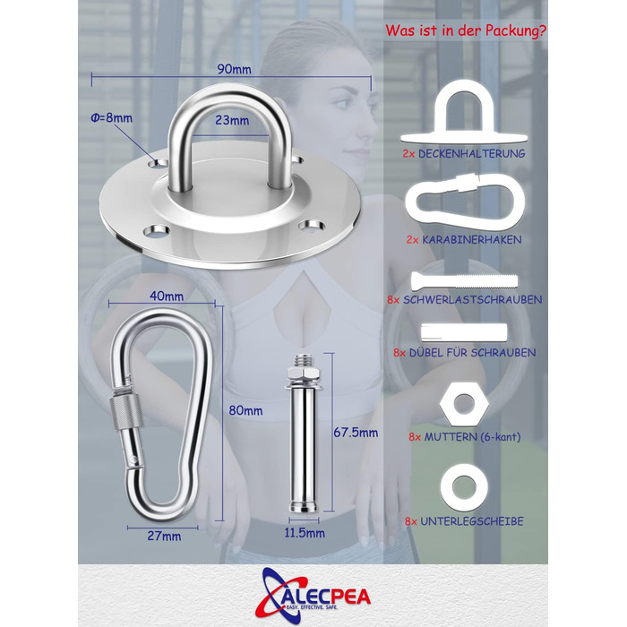 Стельові гачки ALECPEA з нержавіючої сталі для боксерських груш комплект 2 - Вантажопідйомність 400 кг - Вибухозахищене кріплення