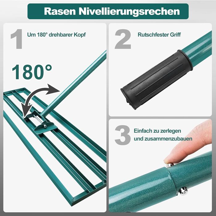 Гребінь для вирівнювання газону, 925 см, інструмент для догляду за газоном з регульованою ручкою 186 см, садовий рівняючий грабель для ґрунту, саду, двору, догляду за газоном (36 x 10 дюймів)