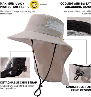 Жіночий сонцезахисний капелюх TOP-EX із захистом шиї, захист від ультрафіолету 50, складний, дихаючий, хвіст, літній капелюх із широкими полями для походів, пляжу, риболовлі, саду, розміри S/ML/XL, XL/XXL, сірий, ML