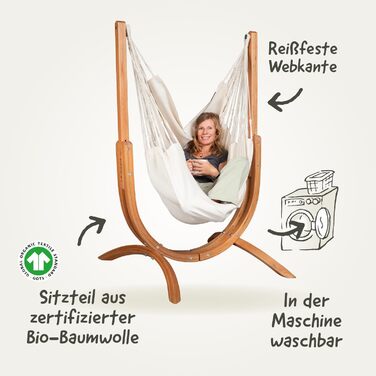 Підвісне крісло з органічної бавовни Udine з дерев'яним каркасом - М'яке підвісне крісло ручної роботи, стійке до розривів, м'яке