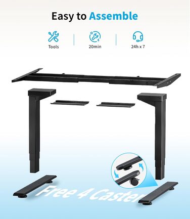 Електричний стіл MAIDeSITe з регулюванням висоти, 2 потужними двигунами, 3-рівневим регулюванням висоти каркаса столу та 4 налаштуваннями пам&39яті з нагадуванням про сидіння/вставання - T2 Pro Plus Black