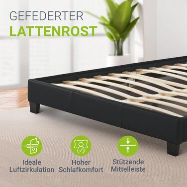 М'яке ліжко Juskys Paris 140x200 см зі світлодіодним підсвічуванням, решітчастим каркасом та узголів'ям - зі штучної шкіри та дере