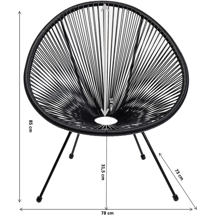 Крісло Kare Design Acapulco, жовте, Крісло для приміщень та активного відпочинку в ретро дизайні, Садове крісло, Крісло для балкона, Сад, Тераса, Чорний сталевий каркас, 85x73x78 см (В/Ш/Г)