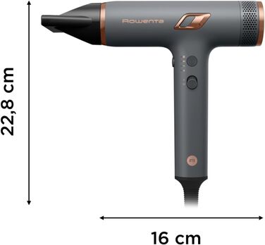 Фен для волосся Rowenta Maestria Nano, швидкий, іонічний та легкий, HY8120 Сірий/Рожеве золото