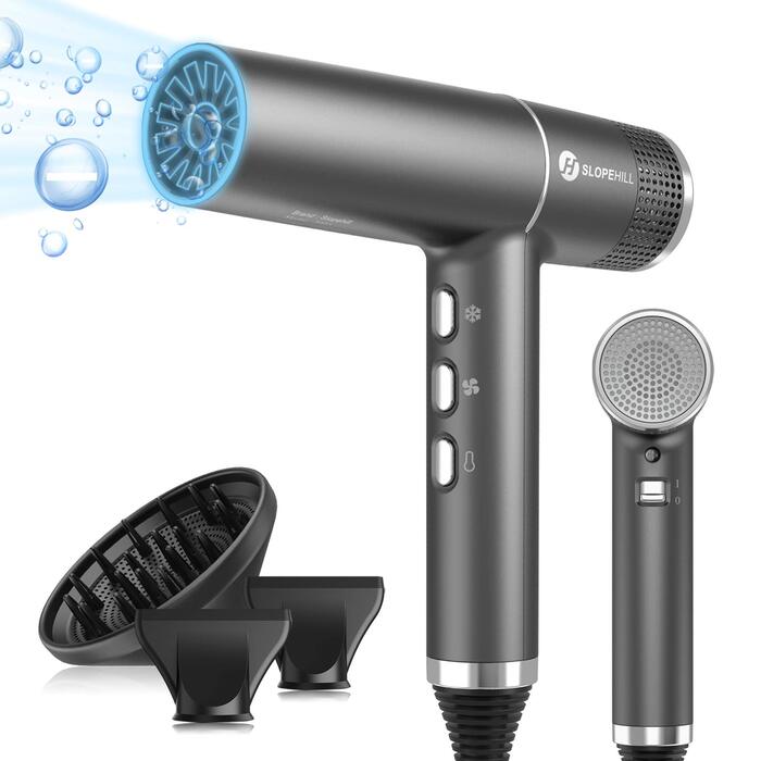 Фен з унікальним безщітковим двигуном Інтелектуальна діагностика несправностей Інноваційний мікрофільтр Технологія Oxy Active LED-дисплей Надлегкий, 268г, потужність 2000 Вт (Сірий)