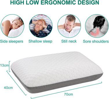 Подушка Fityou з піни з ефектом пам&39яті - ергономічна подушка для підтримки шиї для бігунів збоку та на спині, охолоджувальна бамбуковий чохол, яку можна прати та яка дихає (67,5x40x13 см) світло-сіра 67,5x40x13 см