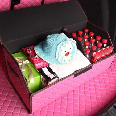 Органайзер для багажника позашляховика та седана, шкіряний, складаний, компактна коробка з кришкою, портативні контейнери для вантажу, аксесуари для інструментів, рожевий, жіночий (55 см / 21.65 дюймів)