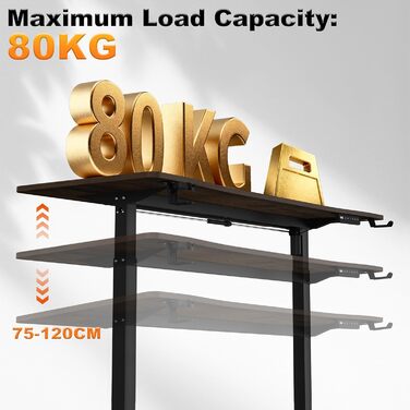 Електричний стіл UISEBRT з регульованою висотою, регульований комп&39ютерний стоячий стіл із портом зарядки Type-C, функцією пам&39яті, підсклянником, гачком для навушників для офісу (вінтажний коричневий, 160 x 60 см) Вінтажний коричневий 160 x 60 см