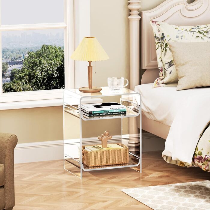 Акриловий приставний столик, прозорий приставний столик, тумбочка біля ліжка, 30 x 40 x 50 см (прозорий) Прозорий