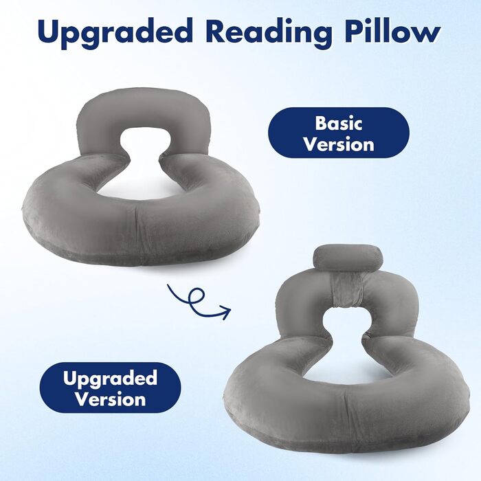 Подушка для читання, U-подібна подушка для спини з подушкою для шиї, сіра ігрова подушка, подушка для читання, гри, роботи, відпочинку