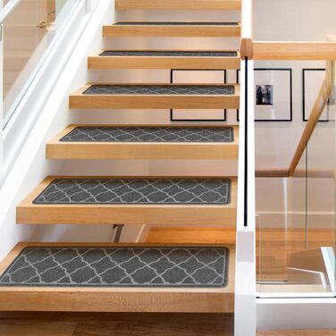 Килимків для сходів 76x20 см, протиковзкі килимки для сходів, самоклеючий килимок для сходів, килимок для сходів, який можна прати в пральній машині, з гумовою основою TPR для дітей, людей похилого віку та собак, сірий, 15 шт., 15